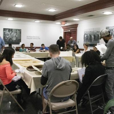 Miles Grosbard's students work with primary sources in PHS meeting room
